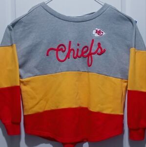 Kansas City Chiefs Sweatshirt Script Logo Womens XL Tie Back Long Sleeve Red
